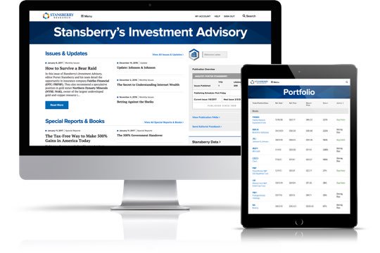 Stansberry's Investment Advisory as viewed on desktop and tablet devices